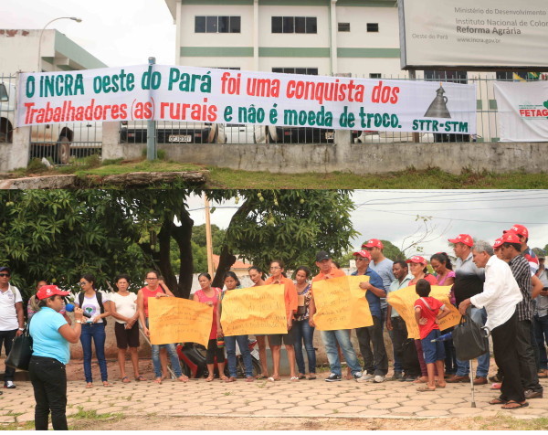 Ato Público de trabalhadoras e trabalhadores das regiões do Tapajós e Baixo Amazonas em frente ao prédio do Incra de Santarém, em abril de 2016. Foto: Bob Barbosa