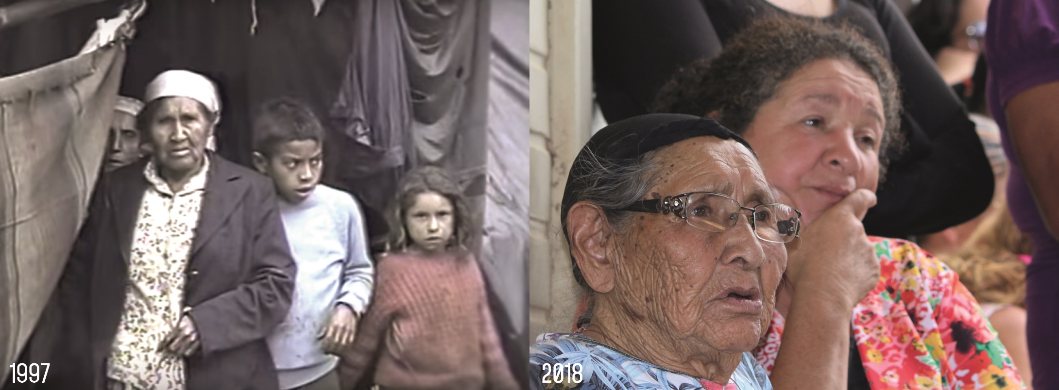 Dona Ondina Marques, uma resistente, em dois momentos: em 1997, no Barranco; em 2018, em reunião da Comunidade. Imagens: Documentario Paiol de Telha/Lizely Borges