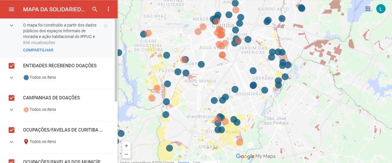 Mapa revela que maior parte das inciativas solidárias partem das comunidades.